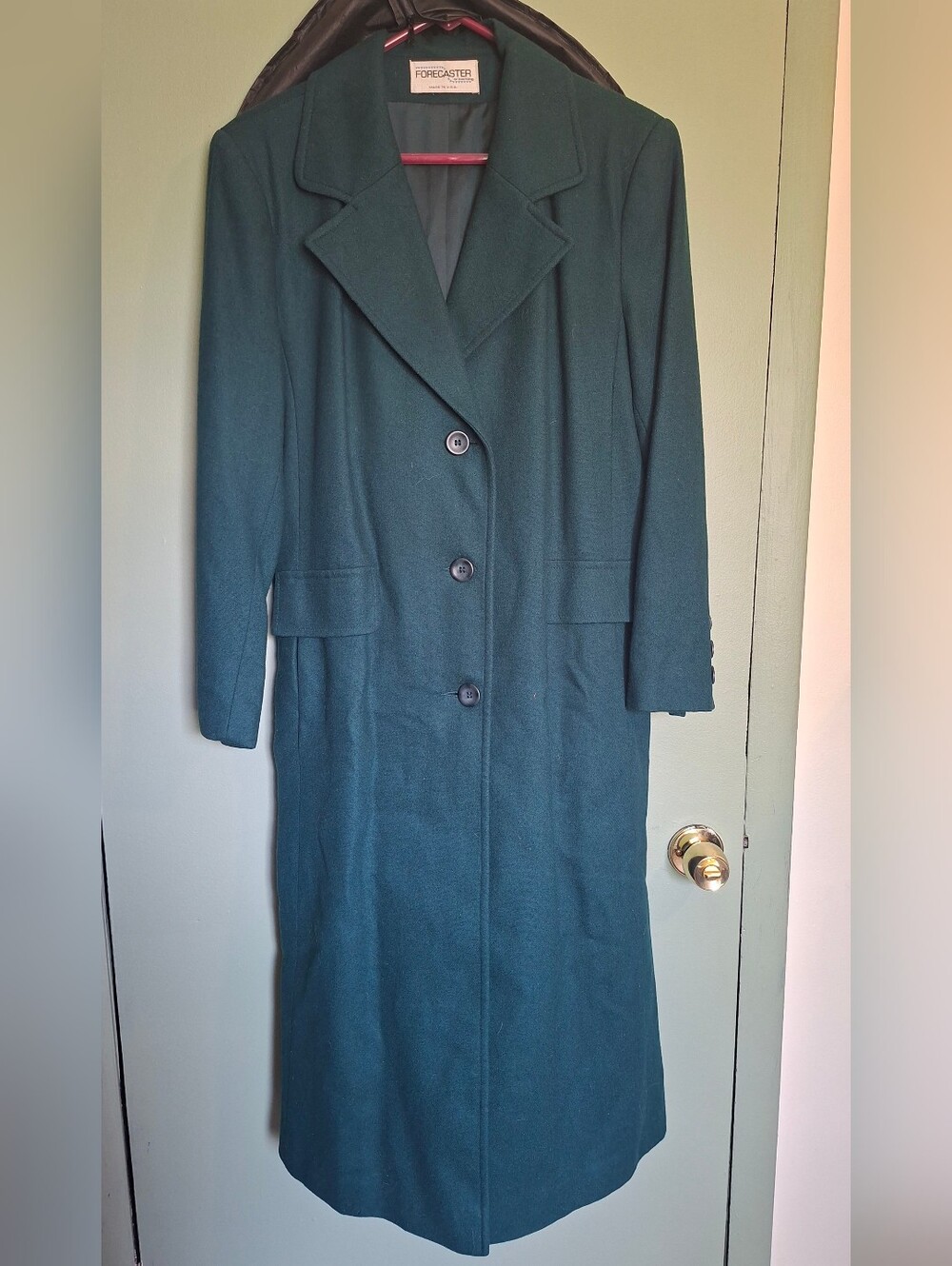 Vintage Long Dark Green Wool Coat - Classic Button Front